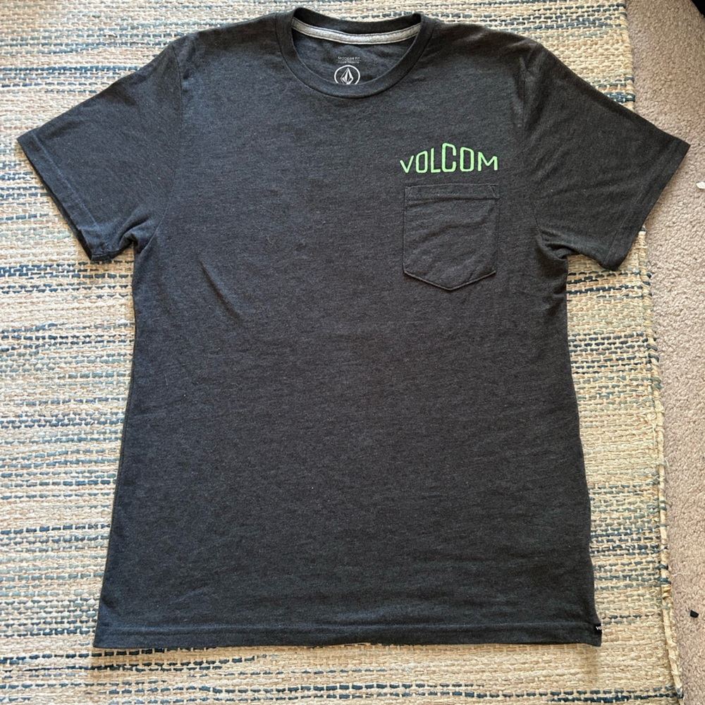 Volcom Charcoal Tee with Neon Green Accent